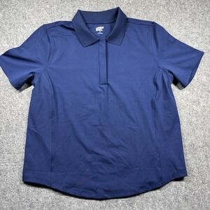 Lands' End Traditional Fit Polo Shirt Mens XL Navy Blue Stretch Short Sleeve